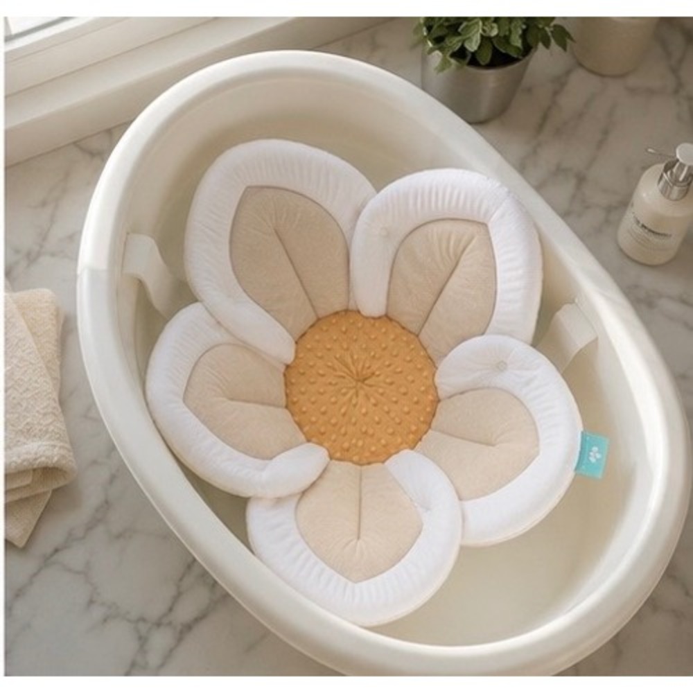 Blooming Bath Lotus Baby Bath Seat Plush Flower Sink Bather Cream Tan Yellow